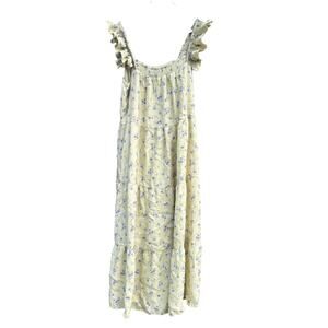 Anthropologie Moon River Tiered Ruched Midi Dress Yellow Floral Boho Medium